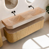 MONDIAZ THOR-DLUX 160cm meuble de salle de bains arrondi gauche + droite couleur Oak avec 1 tiroir et 2 portes. Vasque suspendue CLOUD Double sans trou de robinet couleur Saba. SW1467729