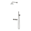 IVY Pact Ensemble douche pluie - encastrable - symétrie - 2 robinets d'arrêt - bras mural 40 cm - pomme de douche medium 20 cm - barre curseur avec sortie - flexible de douche 150 cm - douchette stick - Metal black brossé PVD SW1036647