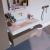 Mondiaz ALAN-DLUX Ensemble de meuble - 100cm - meuble Smoke mat - 1 tiroir - Lavabo Cloud Opalo suspendu - vasque Centre - 0 trous de robinet SW806490