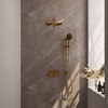 BRAUER Gold Edition Douche de pluie thermostatique encastrée - boutons-poussoirs - SET 68 - pomme de douche 30cm - bras mural droit - douchette 3 jets - flexible de douche - barre de douche intégrée - or brossé PVD SW925671