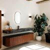 MONDIAZ THOR-DLUX 190cm meuble de salle de bains arrondi gauche + droite couleur Ruby avec 2 tiroirs et 2 portes. Vasque suspendue CLOUD Milieu 1 trou de robinet couleur Lava. SW1466503