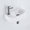QeramiQ Fuente Ensemble de Lavabo - 40x21.5x12cm - gauche - strié - demi-rond - 1 trou de robinet - céramique - ensemble de robinet gunmetal - bouchon de vidange - siphon abaissé - blanc mat SW1233032
