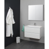 Basic Bella Meuble avec lavabo acrylique 1 trou de robinet 80x55x46cm avec armoire toilette à 2 portes gris Blanc brillant SW398156