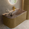 MONDIAZ KURVE-DLUX Meuble de salle de bains 85cm arrondi Gauche couleur Dusk avec 1 tiroir et 1 porte. Lavabo CLOUD Droite 1 trou de robinet Oza. SW1432957