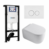 QeramiQ Dely Swirl Toiletset - 36.3x51.7cm - Geberit UP320 plieger inbouwreservoir - 35mm zitting - mat witte metalen bedieningsplaat - ronde knoppen - glans wit SW1413317
