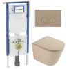 QeramiQ Dely Toiletset - 36.3x51.7cm - diepspoel - rimless - Geberit UP720 inbouwreservoir - softclose toilet zitting - bedieningsplaat taupe - ronde knoppen - mat beige SW1426536