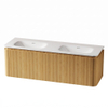 Royal Plaza Terra Ensemble meuble de salle de bains - 140x46.2x46cm - vasque en solid surface blanc mat - 2 vasques - sans trous de robinet - 4 tiroirs - sandwood (chêne clair) SW1447036