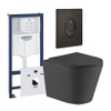 QeramiQ Dely toiletset met Grohe inbouwreservoir mat zwarte bedieningsplaat ovaal en toilet met zitting mat zwart SW656915 QeramiQ Dely toiletset met Grohe inbouwreservoir mat zwarte bedieningsplaat ovaal en toilet met zitting mat zwart SW656915
