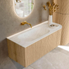 MONDIAZ KURVE-DLUX 115cm Meuble salle de bain avec module 25 D - couleur Oak - 1 tiroir - 1 porte - vasque BIG SMALL gauche - sans trou de robinet - couleur Opalo SW1137529