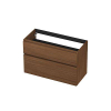 INK Wastafelonderkast - 100x45x65cm - 2 lades - greeploos - met houten keerlijst - MDF - Warm walnoot SW1238910
