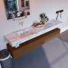 Mondiaz ALAN-DLUX Ensemble de meuble - 200cm - meuble Rust mat - 2 tiroirs - Lavabo Cloud Glace suspendu - vasque Gauche - 0 trous de robinet SW805996