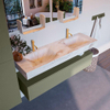 Mondiaz ALAN-DLUX Ensemble de meuble - 150cm - meuble Army mat - 1 tiroir - Lavabo Cloud Frappe suspendu - vasque Gauche et droite - 2 trous de robinet SW805691