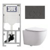 Pack WC QeramiQ Dely Swirl Compact - réservoir encastrable Geberit UP320 - avec bâti-support Burda - abattant slim - plaque de commande en pierre naturelle marbre foncé - boutons ronds - blanc mat SW1595653