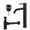 FortiFura Calvi Kit mitigeur lavabo - robinet rehaussé - bonde clic clac - siphon design - Noir mat SW915263