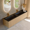 MONDIAZ KURVE 175cm Meuble salle de bain avec module 25 D - couleur Oak - 2 tiroirs - 1 porte - vasque BIG SMALL double / gauche - 2 trous de robinet - Urban SW1138426