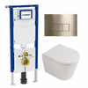 QeramiQ Dely Toiletset - 36.3x51.7cm - diepspoel - rimless - Geberit UP720 inbouwreservoir - softclose toilet zitting - 35mm - geborsteld messing bedieningsplaat - rechthoekige knoppen - mat wit SW1428016