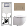 Pack WC QeramiQ Dely Swirl Compact - réservoir encastrable Geberit UP320 - avec bâti-support Burda - abattant slim - plaque de commande en plastique taupe - boutons rectangulaires - blanc mat SW1595652