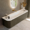 Mondiaz KURVE-DLUX Ensemble meuble de salle de bains - 160x46x40cm - 1 tiroir - 2 portes - vasque solid surface - centrale - sans trou de robinet - Shadow SW1414464
