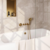 Brauer Gold Edition thermostatische inbouw badkraan met badvulcombinatie en wandaansluitbocht 3 standen ronde handdouche 150cm gladde doucheslang aansluitbocht met handdouchehouder Goud geborsteld PVD SW547654 Brauer Gold Edition thermostatische inbouw badkraan met badvulcombinatie en wandaansluitbocht 3 standen ronde handdouche 150cm gladde doucheslang aansluitbocht met handdouchehouder Goud geborsteld PVD SW547654