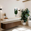 MONDIAZ THOR-DLUX 200cm meuble de salle de bains arrondi gauche + droite couleur Walnut avec 2 tiroirs et 2 portes. Vasque suspendue CLOUD droite sans trou de robinet couleur Nata. SW1467156