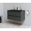Basic Bella Meuble salle de bains avec lavabo acrylique Noir 100x55x46cm 2 trous de robinet Anthracite mat SW491742