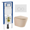 QeramiQ Dely Toiletset - 36.3x51.7cm - diepspoel - rimless - Geberit UP720 inbouwreservoir - softclose toilet zitting - 35mm - glans witte bedieningsplaat - ronde knoppen - mat beige SW1427088