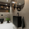 MONDIAZ TURE Fonteinset - 60x23x50cm - 1 kraangat - 2 deuren - urban mat - Wasbak midden - Solid Surface Zwart SW475251