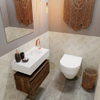 MONDIAZ ANDOR Toiletmeubel - 60x30x30cm - 1 kraangat - 1 lades - dark brown mat - wasbak rechts - Solid surface - Wit SW474297