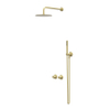IVY Bond Ensemble de douche pluie - encastré - symmetry - inverseur d'arrêt 2 voies - bras mural 40 cm - douche de tête medium 25 cm - support avec sortie - flexible de douche 150 cm - douchette à main 3 jets - or brossé mat PVD SW1033768