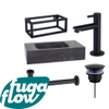 FugaFlow Eccelente Arredo Pack Lave-mains - 40x22x24.5cm - 1 trou de robinet - pierre naturelle - cadre noir - robinet Noir mat - Noir SW1125297