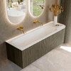 Mondiaz KURVE-DLUX Ensemble de meuble de salle de bains - 145x46x40cm - 1 tiroir - 1 porte - lavabo solid surface - gauche - sans trou de robinet - Shadow SW1414067