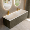 Mondiaz KURVE Ensemble de meuble de salle de bains - 130x46x40cm - 2 tiroirs - lavabo solid surface - double - 2 trous de robinet - Shadow SW1414129