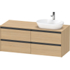 Duravit Ketho.2 Wastafelonderbouwkast - inclusief consoleplaat - met 4 laden - voor waskom rechts - 140x55x56.8cm - met handgrepen antraciet - natuur eiken mat SW772794