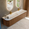 MONDIAZ KURVE 175cm Meuble salle de bain avec module 25 G - couleur Walnut - 2 tiroirs - 1 porte - vasque BIG SMALL double / droite - 2 trous de robinet - Talc SW1138326