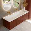 Mondiaz KURVE-DLUX Ensemble meuble de salle de bains - 145x46x40cm - 1 tiroir - 1 porte - lavabo solid surface - gauche - sans trou de robinet - Ruby SW1415864
