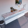 Mondiaz ALAN-DLUX Ensemble de meuble - 200cm - meuble Talc mat - 2 tiroirs - Lavabo Cloud Glace suspendu - vasque Droite - 0 trous de robinet SW805731