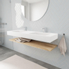 MONDIAZ ALAN 150cm - Ensemble meuble de salle de bains - tablette - chêne blanchi - lavabo suspendu - 2 vasques - 2 trous de robinet - talc SW408808
