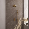 BRAUER Stripe Thermostatische Inbouw Regendouche - 3-weg - rechthoekig - 25cm douchekop - gebogen muurarm - staaf handdouche - doucheslang - geïntegreerde glijstang - goud geborsteld PVD SW1435197
