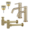 Fortifura Calvi Kit robinet lavabo - pour double vasque - robinet bas - bonde non-obturable - siphon design bas - Laiton brossé PVD SW892003