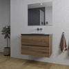 Saniclass Chaci Meuble de salle de bain - 80x46x55cm - lavabo en céramique noir - 1 vasque - sans trou de robinet - 2 tiroirs - miroir rectangulaire - noyer (hout) SW816553