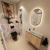 MONDIAZ TURE-DLUX Meuble toilette - 80cm - Washed Oak - EDEN - vasque Glace - position centrale - sans trou de robinet SW1103591