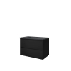 Proline hardsteen elegant ensemble de meubles de salle de bains 80x46x54.5cm meuble symétrique noir mat avec 1 trou pour robinetterie pierre dure pierre bleue SW349718
