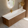 MONDIAZ KURVE-DLUX 145cm Meuble salle de bain avec module 25 D - couleur Walnut - 1 tiroir - 1 porte - vasque BIG LARGE gauche - 1 trou de robinet - couleur Ostra SW1137888