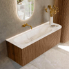 MONDIAZ KURVE-DLUX 135cm Meuble salle de bain avec module 25 D - couleur Walnut - 1 tiroir - 1 porte - vasque BIG MEDIUM gauche - sans trou de robinet - couleur Frappe SW1137428