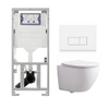 QeramiQ Dely Swirl Compact Toiletset - inbouwreservoir Geberit UP320 - met Burda frame - 25mm zitting - metalen bedieningsplaat mat wit - rechthoekigeknoppen - glans wit SW1592320