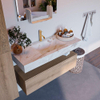 Mondiaz ALAN-DLUX Ensemble de meuble - 110cm - meuble Washed Oak mat - 1 tiroir - Lavabo Cloud Frappe suspendu - vasque Centre - 1 trou de robinet SW808744