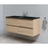 Basic Bella Meuble salle de bains avec lavabo acrylique Noir 120x55x46cm sans trous de robinet Chêne SW491751
