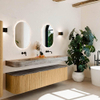 MONDIAZ THOR-DLUX Meuble de salle de bains - 190cm - arrondi gauche + droite - couleur Oak - 2 tiroirs et 2 portes - Vasque suspendue CLOUD Double sans trou de robinet - couleur Oza SW1466787