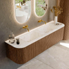 MONDIAZ KURVE-DLUX 170cm Meuble salle de bain avec module 25 G et D - couleur Walnut - 1 tiroir - 2 portes - vasque LEAF double - sans trou de robinet - couleur Frappe SW1137457