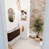 Mondiaz JOYA-DLUX 93.2cm toiletmeubel - ronding links en rechts kleur Walnut - Wastafel FAYE positie Midden 1 kraangat kleur Glace. SW1422432